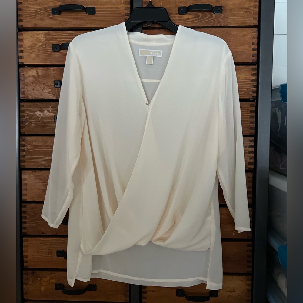 Michael Kors | cross front drape three-quarter length sleeve high low blouse top